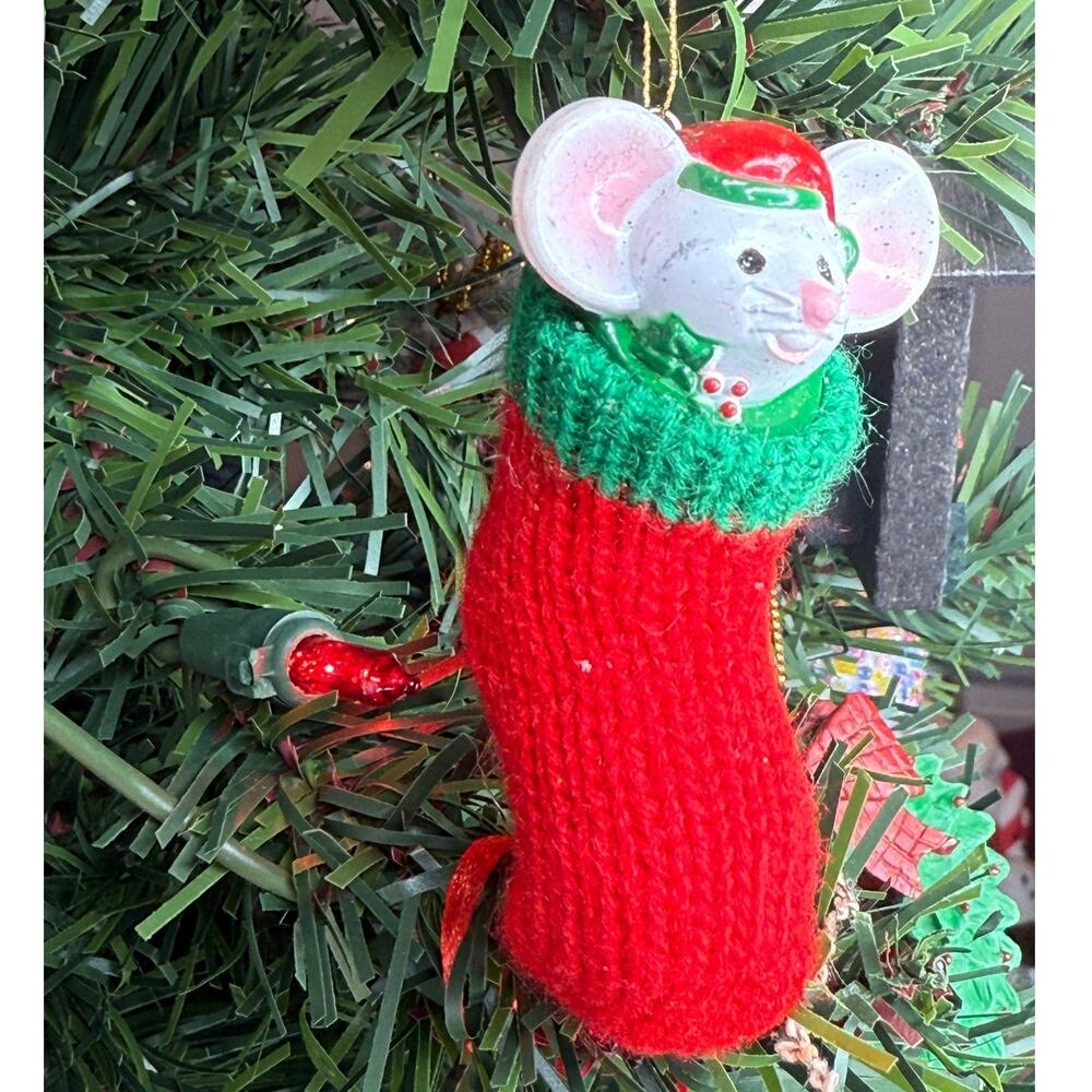 Vintage Mouse in Knit Stocking Ornament - Picture 2 of 4